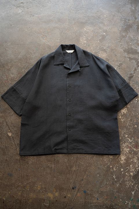 【26SS】ドルマンスリーブリネンオープンカラー半袖シャツ(BLUE CHARCOAL)