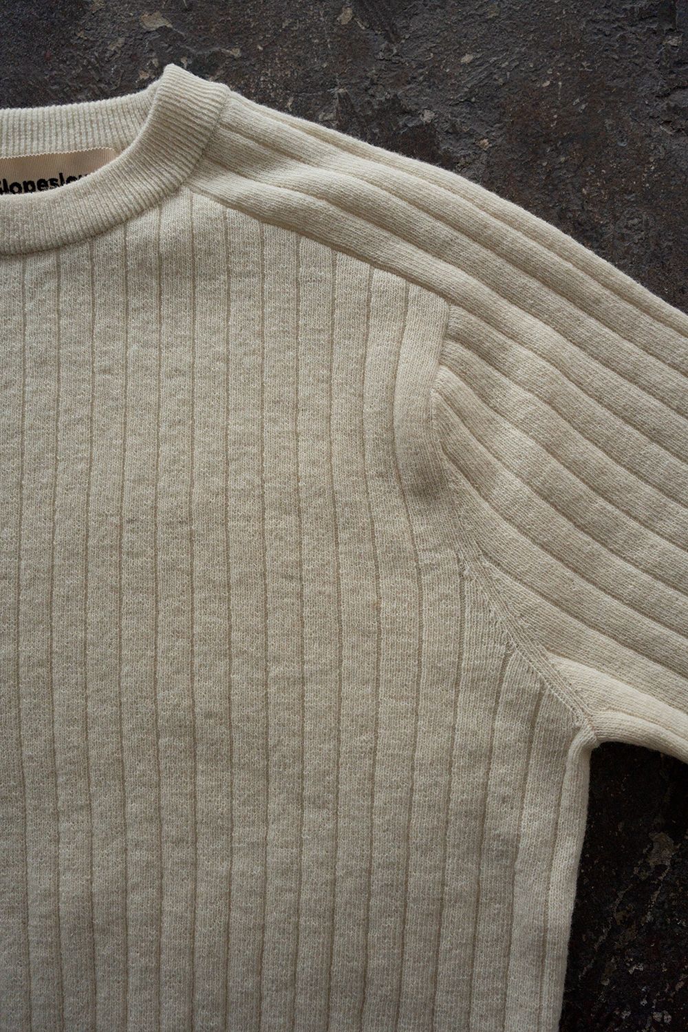 Hard twisted Shetlandwool RIB saddle shoulder crew neck sweater(WHITE)