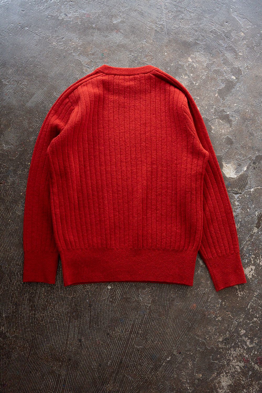 Hard twisted Shetlandwool RIB saddle shoulder crew neck sweater(RED)