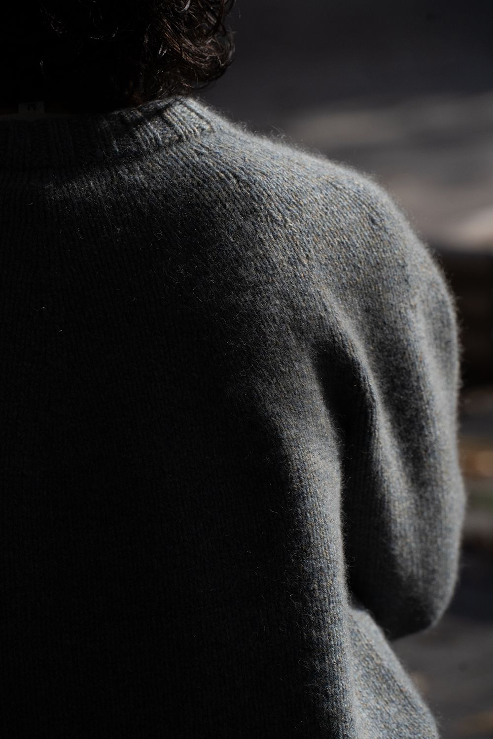 【ラスト1点】yak/lambs multi ply HAND KNITTING yoke top crew neck sweater(FADE BLUE)