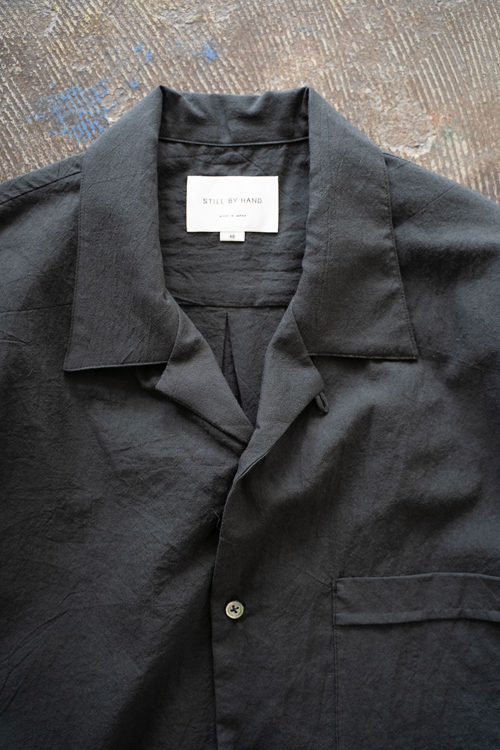25SS STILL BY HAND コットンシルクオープンカラーシャツ 黒 STILL BY HAND スティルバイハンド オープンカラーシャツ OPEN