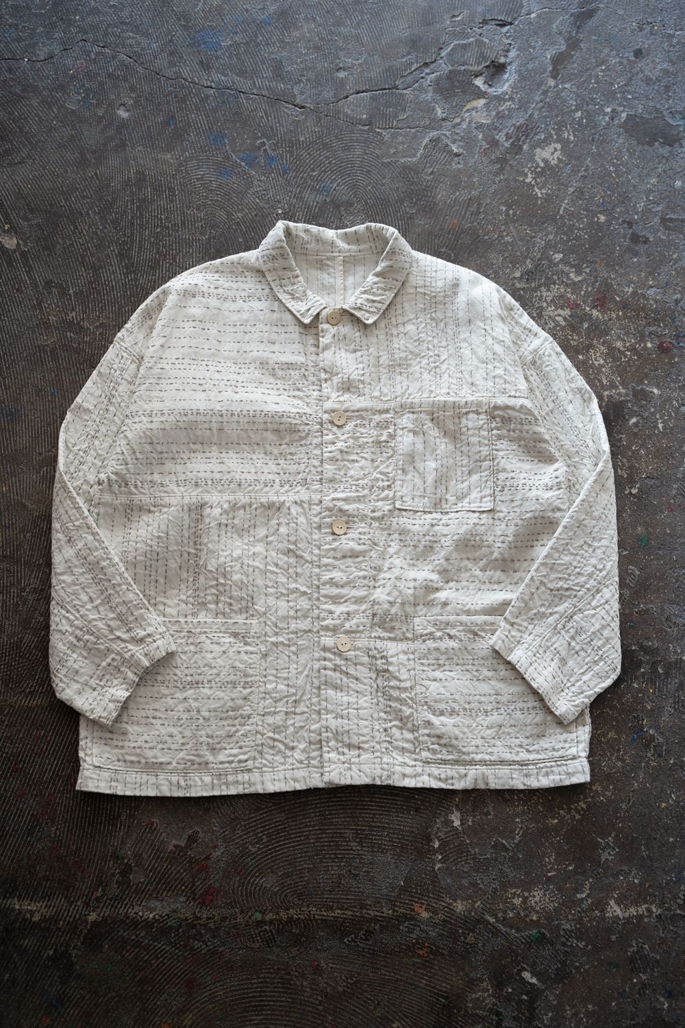 薄手刺し子織ジャケット(ベンガラ白)