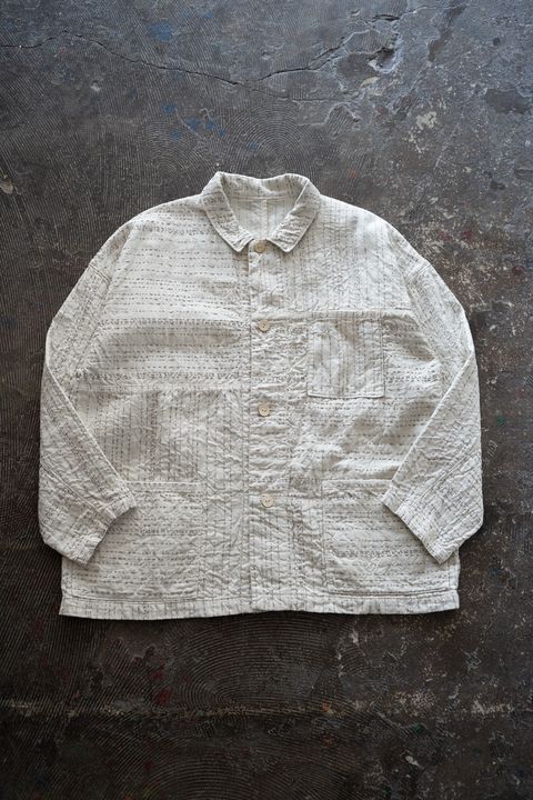薄手刺し子織ジャケット(ベンガラ白)