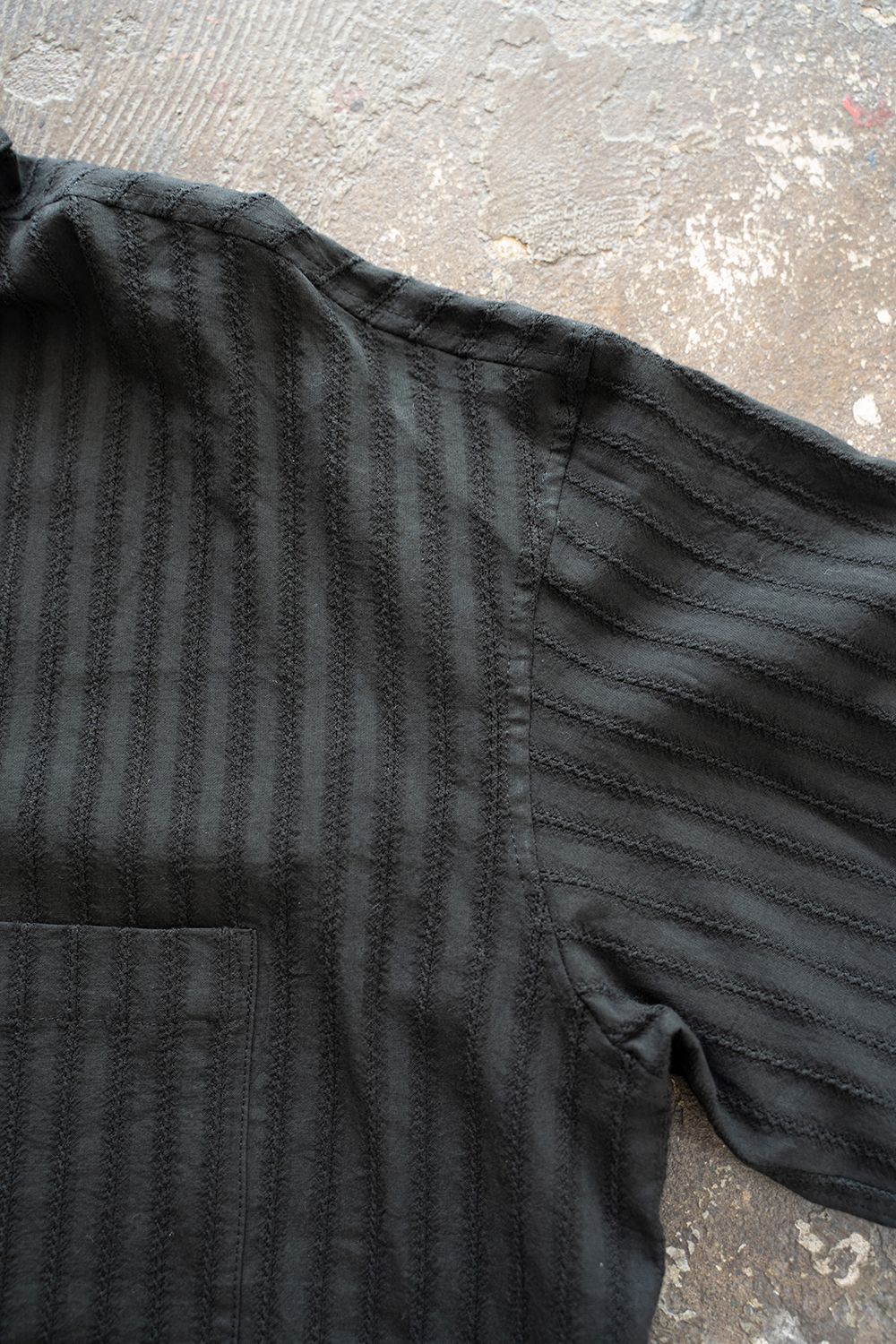 【ラスト1点】【21SS】Leno Cloth Stripe Over Shirt/レノクロスストライプオーバーサイズシャツ(BLACK)