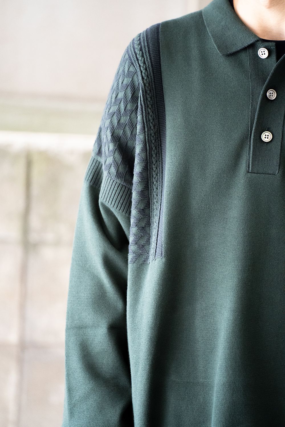 YASHIKI - 【ラスト1点】【22AW】Hatsushimo Knit Polo(GREEN) | Salty