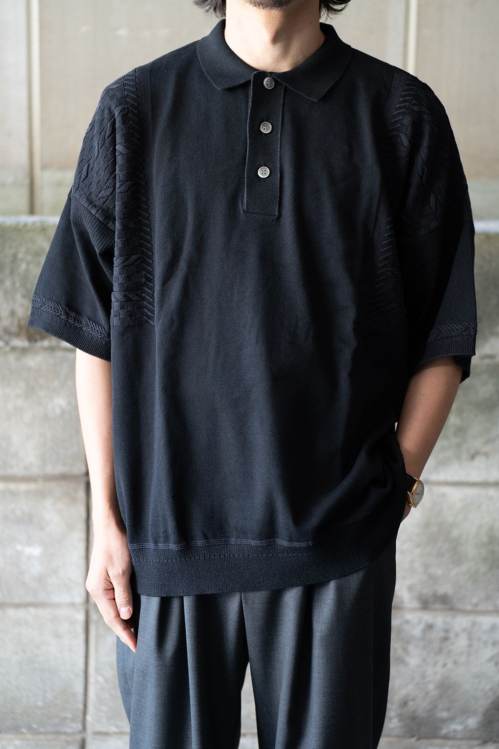 【ラスト1点】【24SS】Hazakura Knit Polo(BLACK) - 0