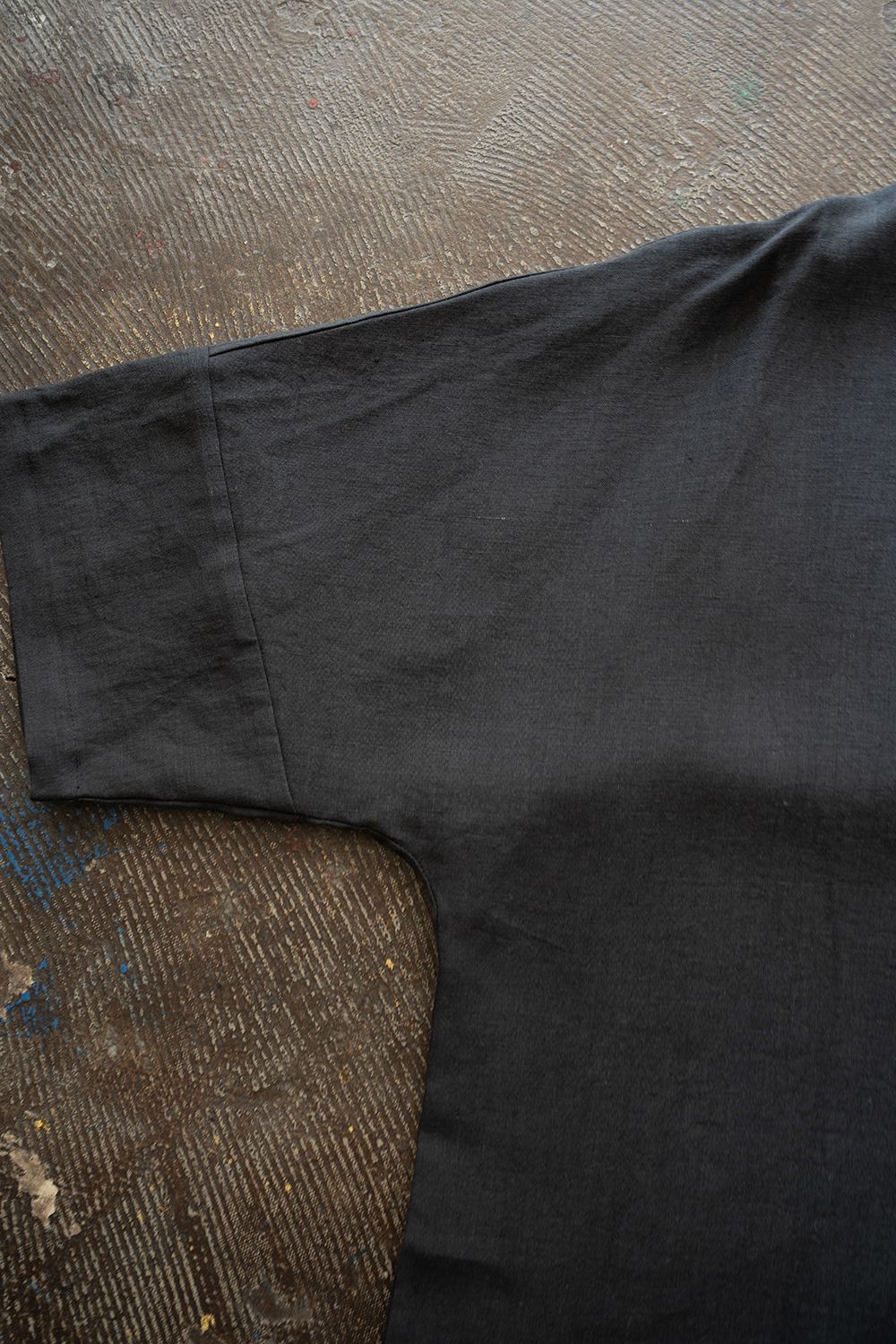 【26SS】ドルマンスリーブリネンオープンカラー半袖シャツ(BLUE CHARCOAL)