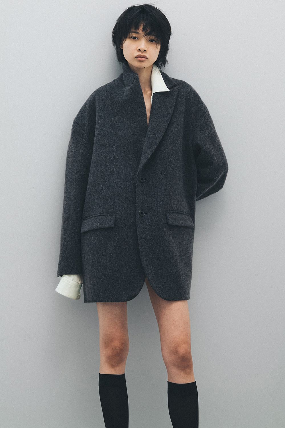 【25AW】Mohair Shaggy Long Jacket/モヘアシャギーロングジャケット(CHARCOAL)