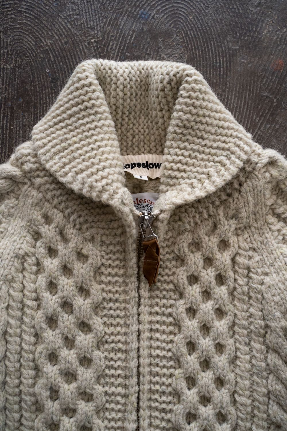 【Sサイズ】Jamieson’s Shetland wool HAND KNITTING Cowichan sweater(WHITE)