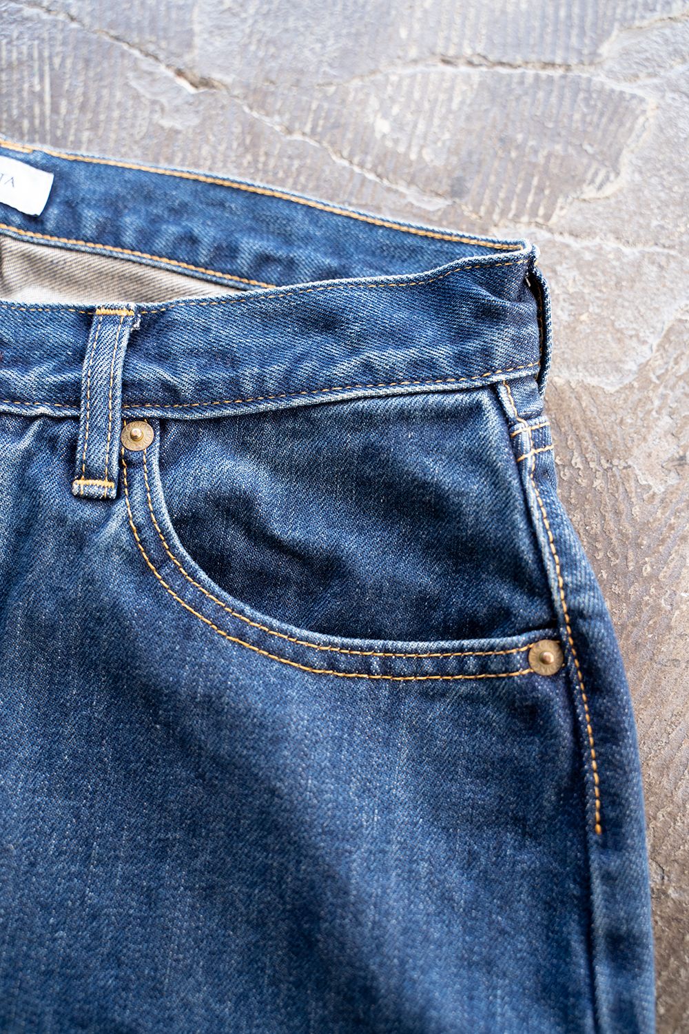 【ラスト1点】本藍スビンコットン13.5ozストレートデニム(DARK BLUE DAMAGE)