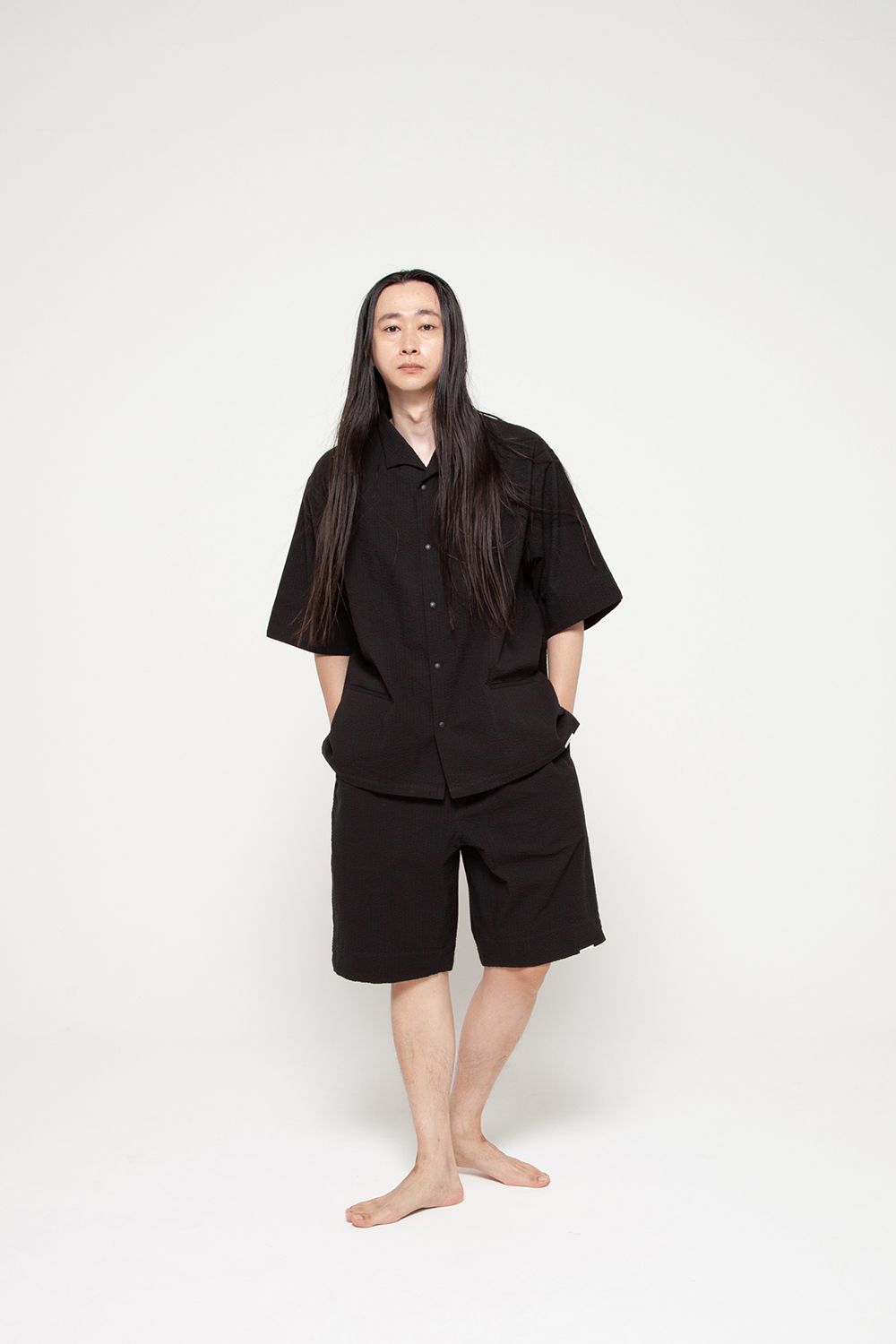 【25SS】"week s/s"pajama【セットアップ】(seersucker BLACK)