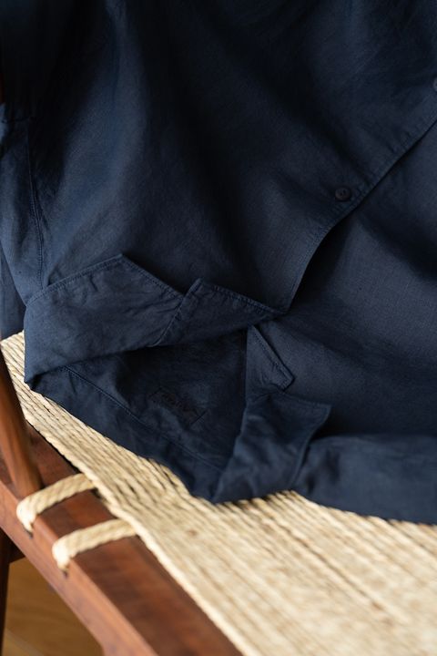 大麻開襟シャツ 高密度(濃紺)