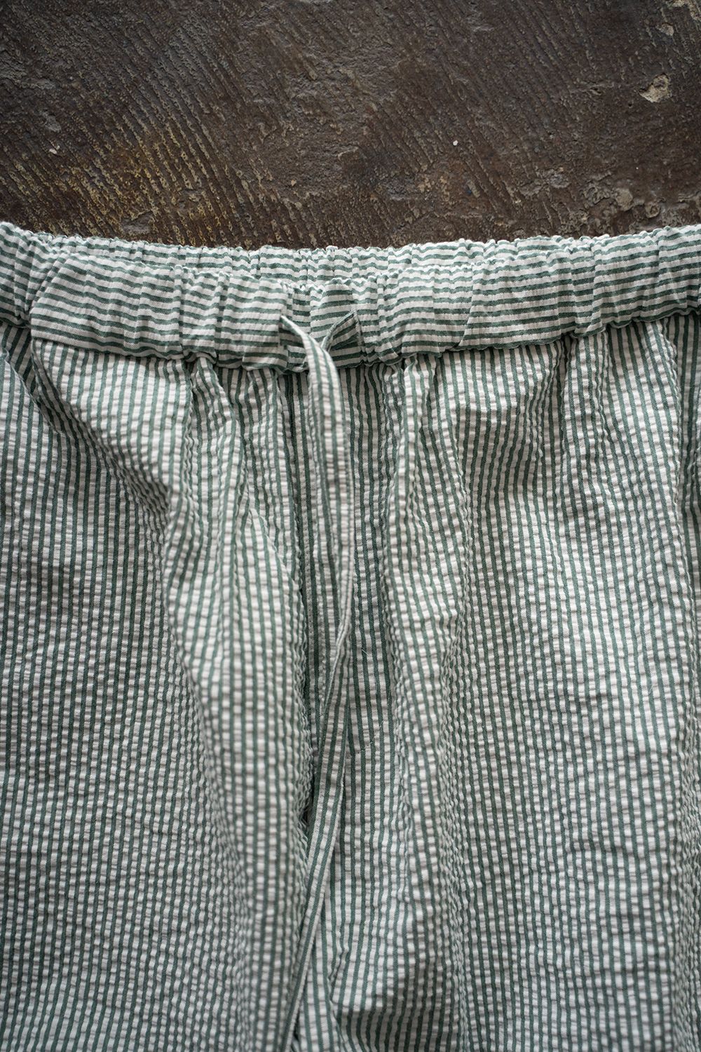 【ラスト1点】【25SS】"nite game"pajama(seersucker GREEN STRIPE)【ユニセックス】【セットアップ】