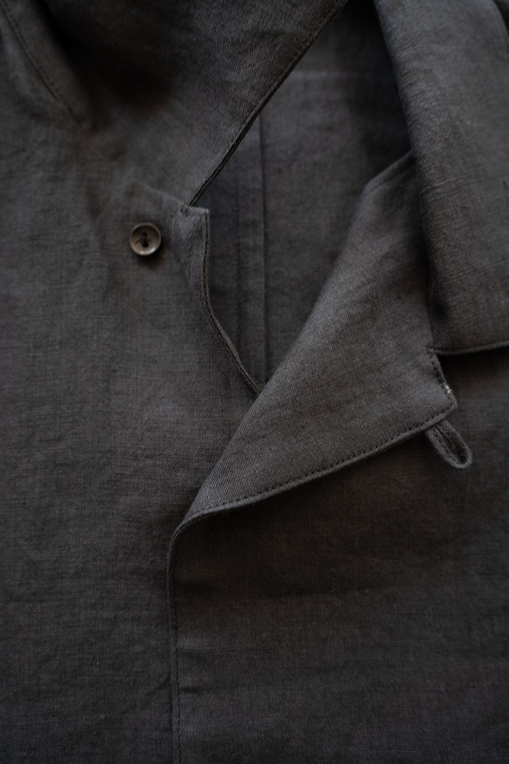【26SS】ドルマンスリーブリネンオープンカラー半袖シャツ(BLUE CHARCOAL)