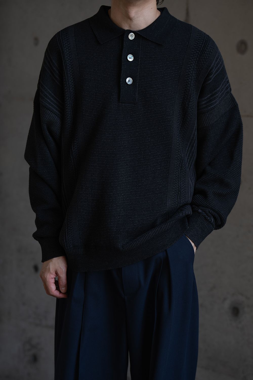 【26AW】Akisame Knit Polo(BLACK)