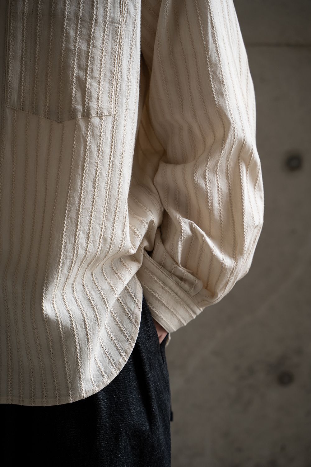 juha - 【ラスト1点】【21SS】Leno Cloth Stripe Over Shirt/レノ