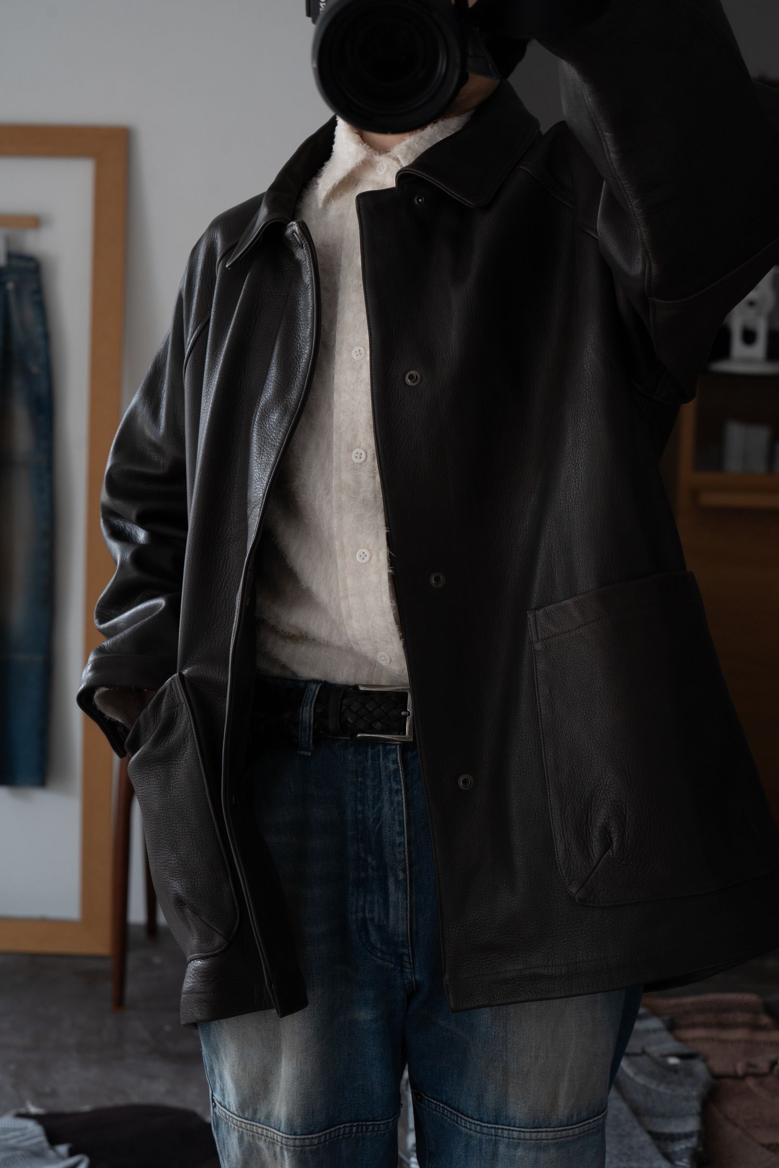 【ラスト1点】【26AW】カウレザーハーフコート(BROWN CHARCOAL)