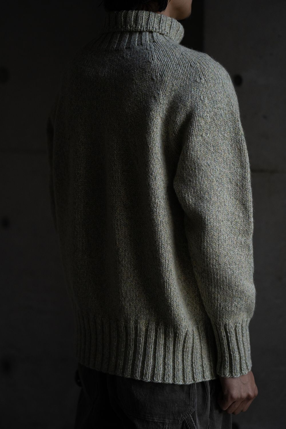 【ラスト1点】yak/lambs multi ply HAND KNITTING yoke top turtle neck sweater(MINT)