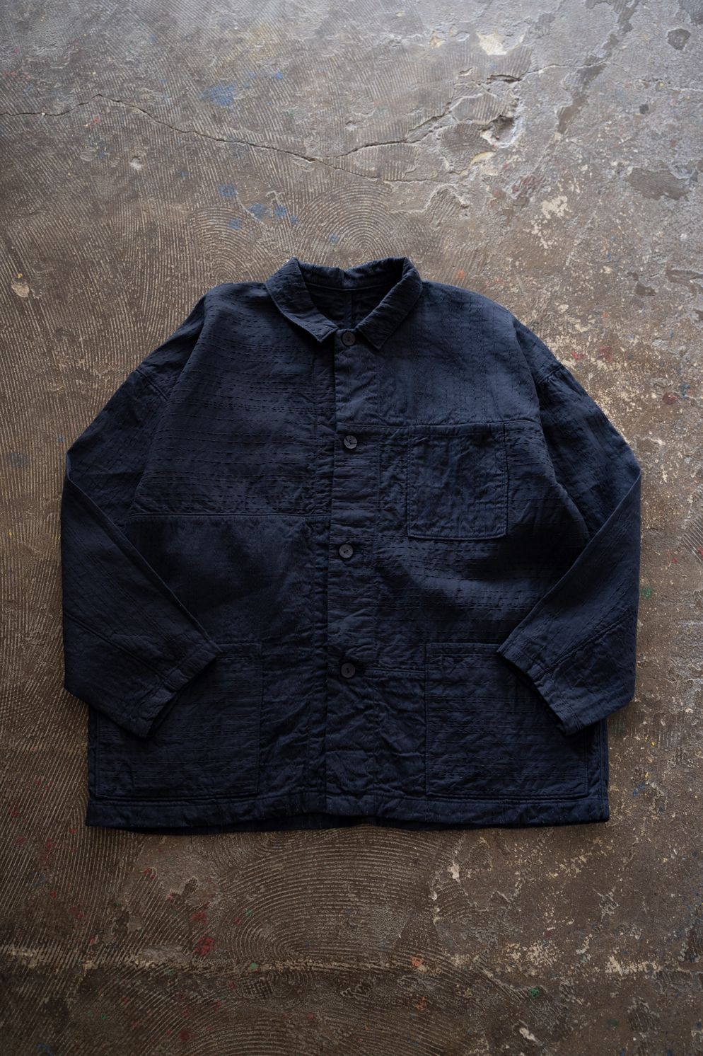 薄手刺し子織ジャケット(濃紺)