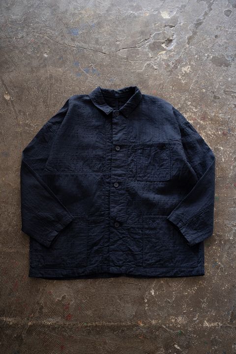 薄手刺し子織ジャケット(濃紺)