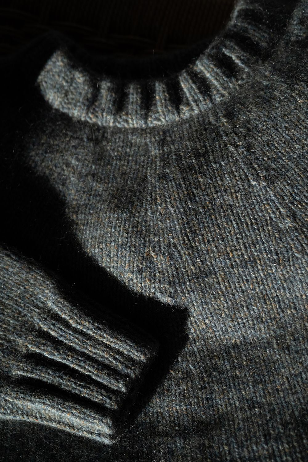 【ラスト1点】yak/lambs multi ply HAND KNITTING yoke top crew neck sweater(FADE BLUE)