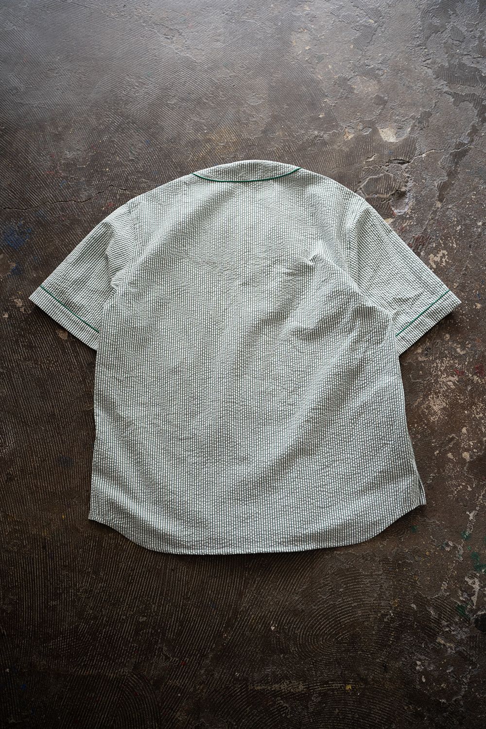 【ラスト1点】【25SS】"nite game"pajama(seersucker GREEN STRIPE)【ユニセックス】【セットアップ】