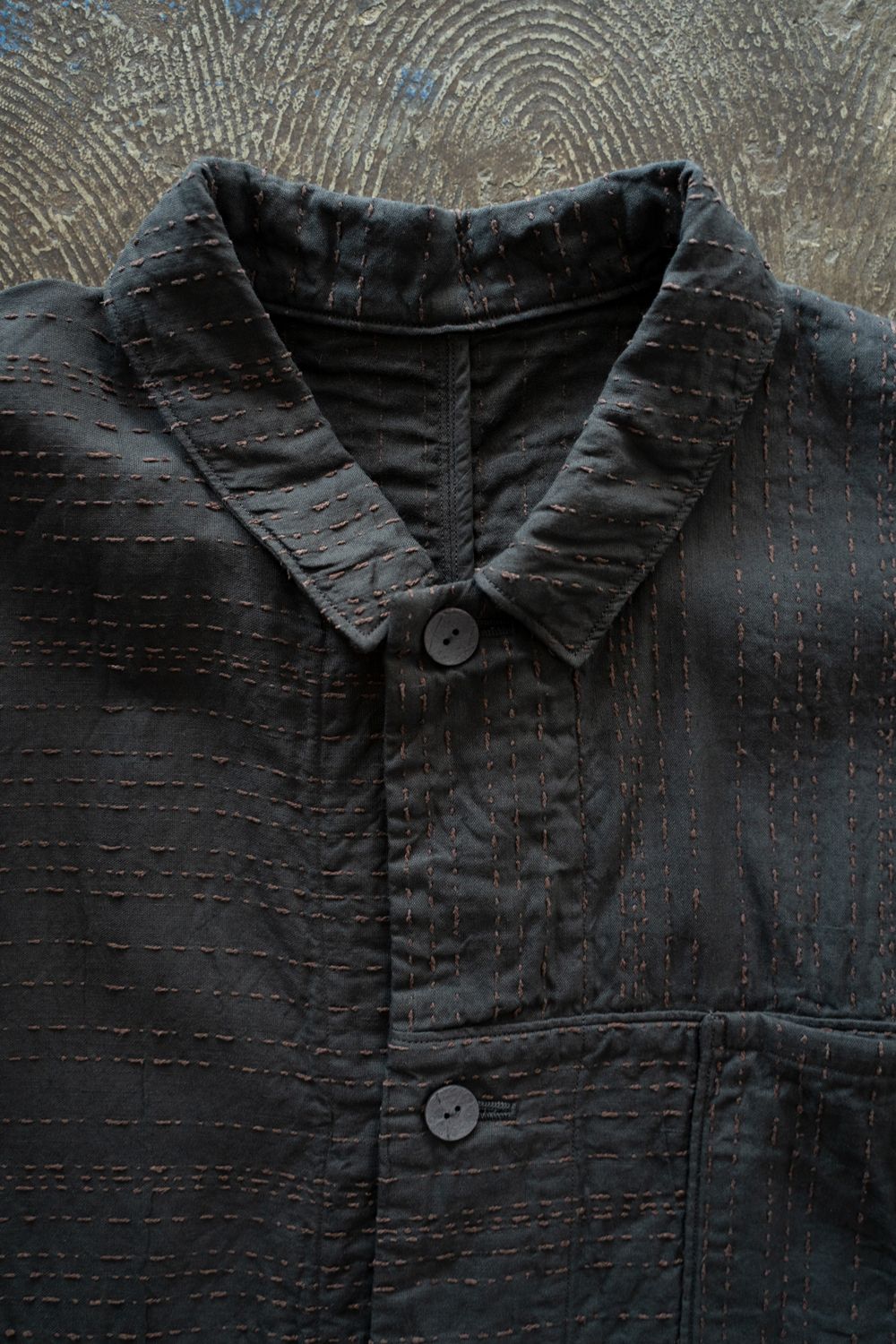 薄手刺し子織ジャケット(墨黒)