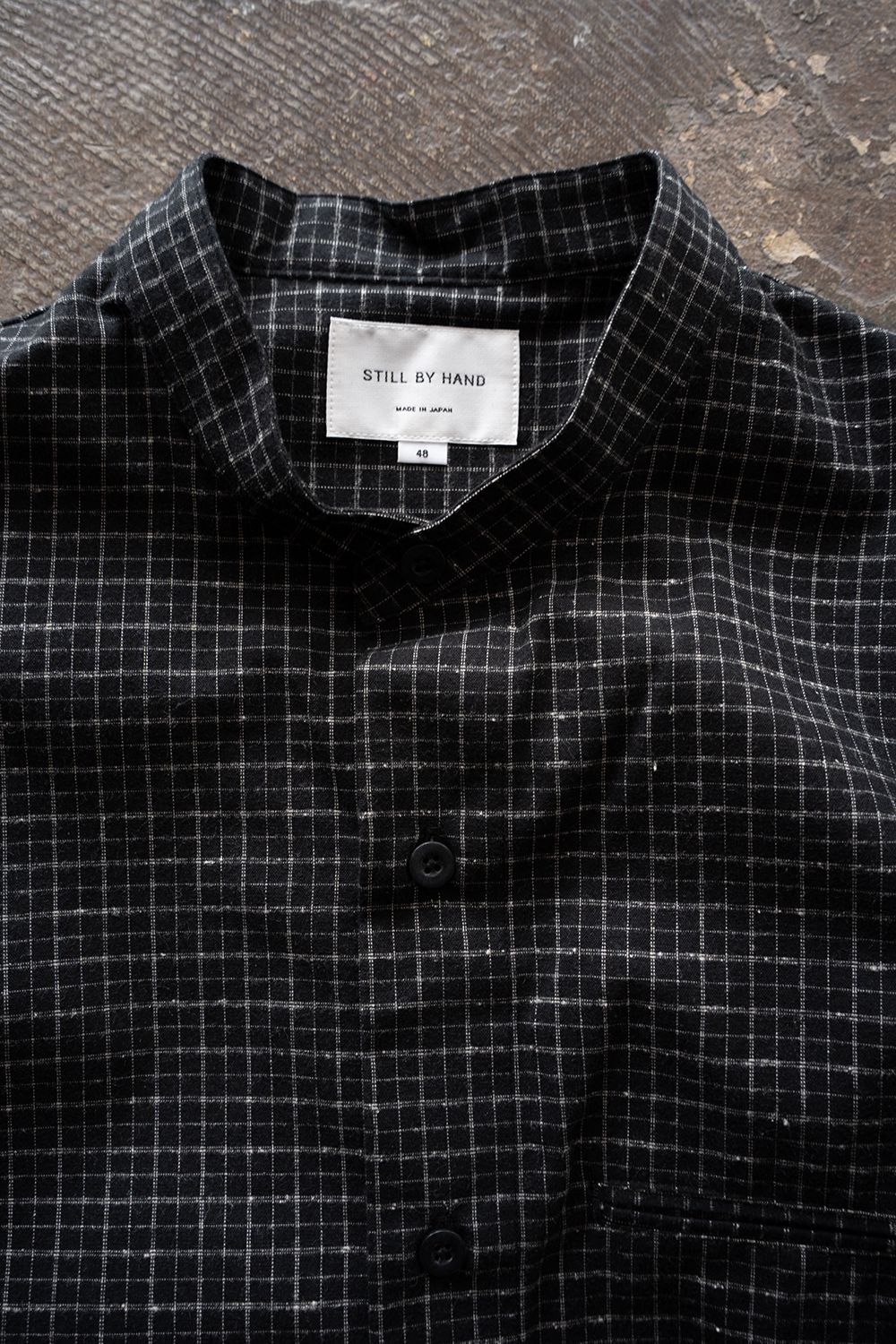 【26AW】コットン×シルクバンドカラーシャツ(BLACK CHECK)