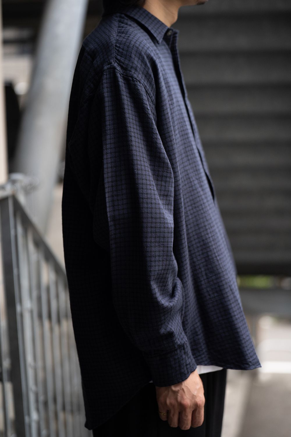 【ラスト1点】【25AW】Cotton Wool Silk Flannel Check Shirts(PURPLE×BLACK)