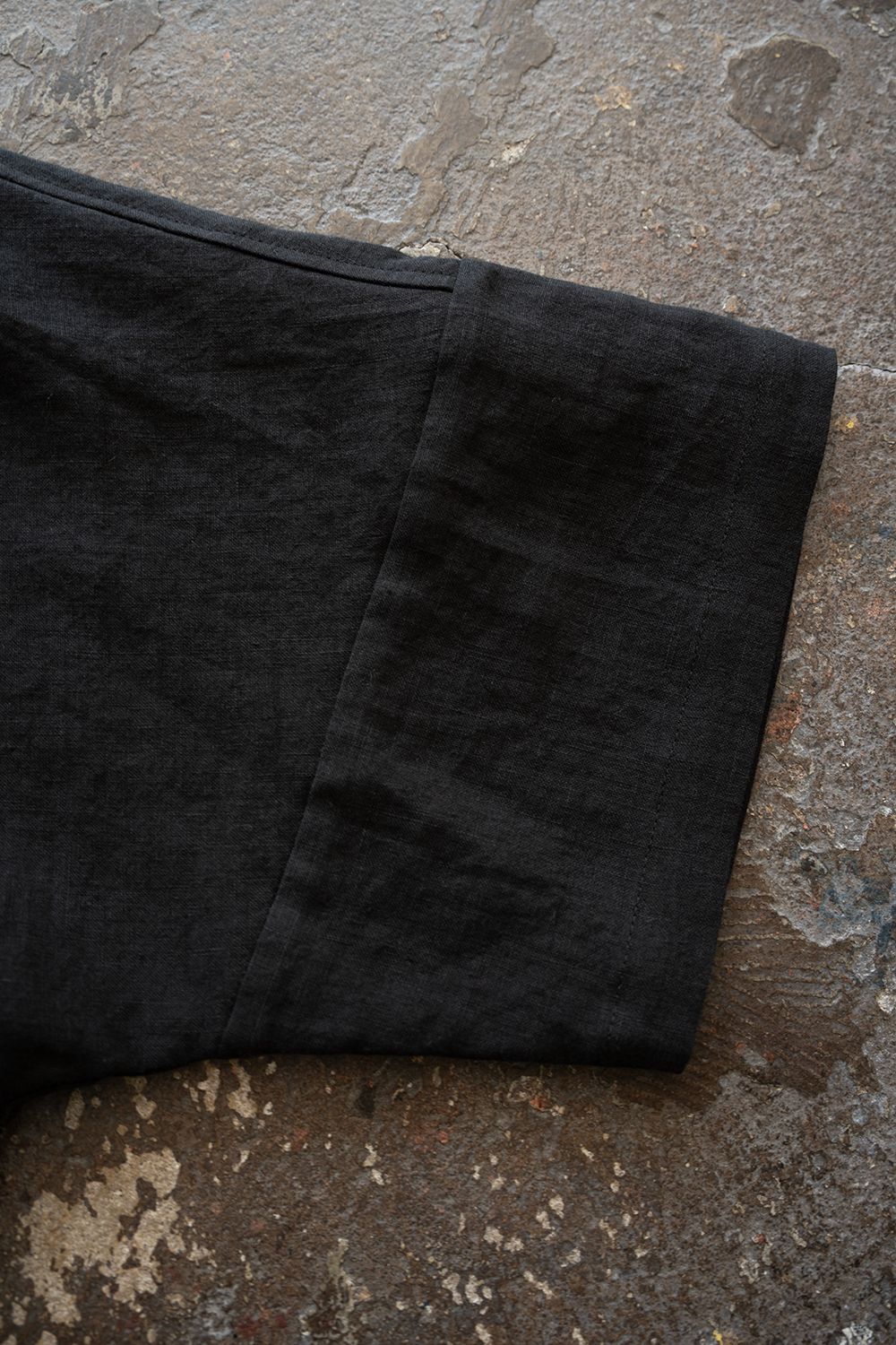 【26SS】ドルマンスリーブリネンオープンカラー半袖シャツ(BLACK)