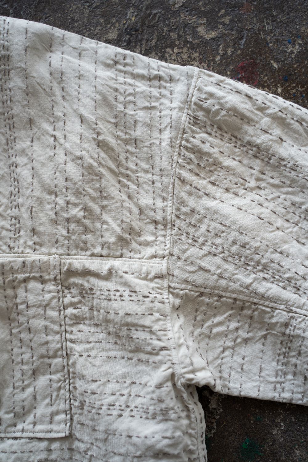 薄手刺し子織ジャケット(ベンガラ白)