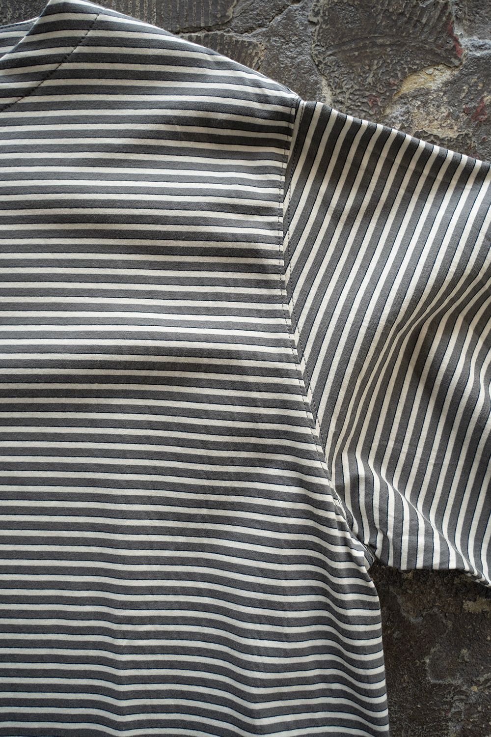 【ラスト1点】【23SS】ヘンリーネックボーダーカットソー(GRAY×WHITE)