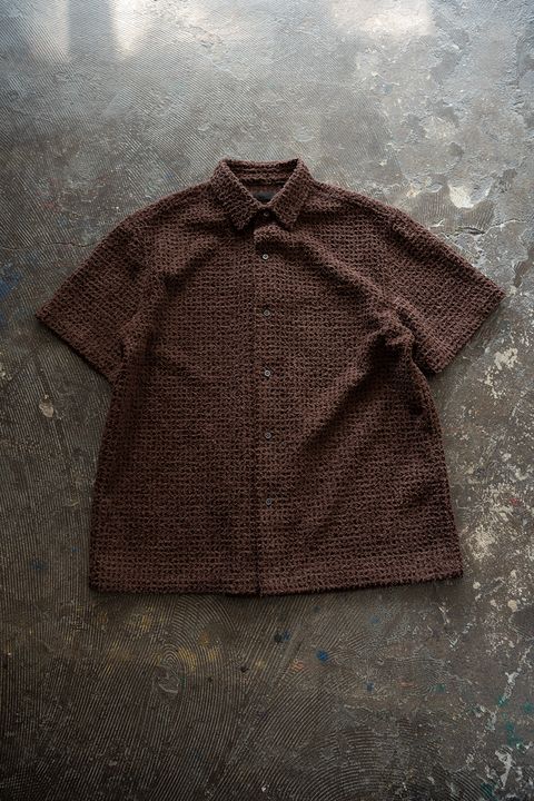 【ラスト1点】【26SS】Feather Lace S/S Shirt/フェザーレースショートスリーブシャツ(BROWN)