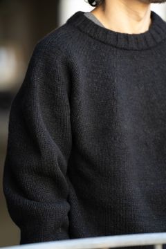 yak/lambs multi ply HAND KNITTING yoke top crew neck sweater(DARK NAVY)