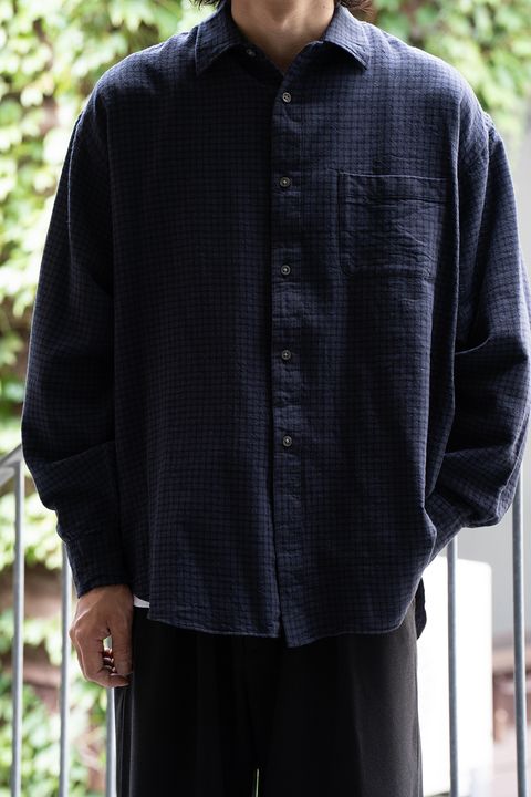 【ラスト1点】【25AW】Cotton Wool Silk Flannel Check Shirts(PURPLE×BLACK)