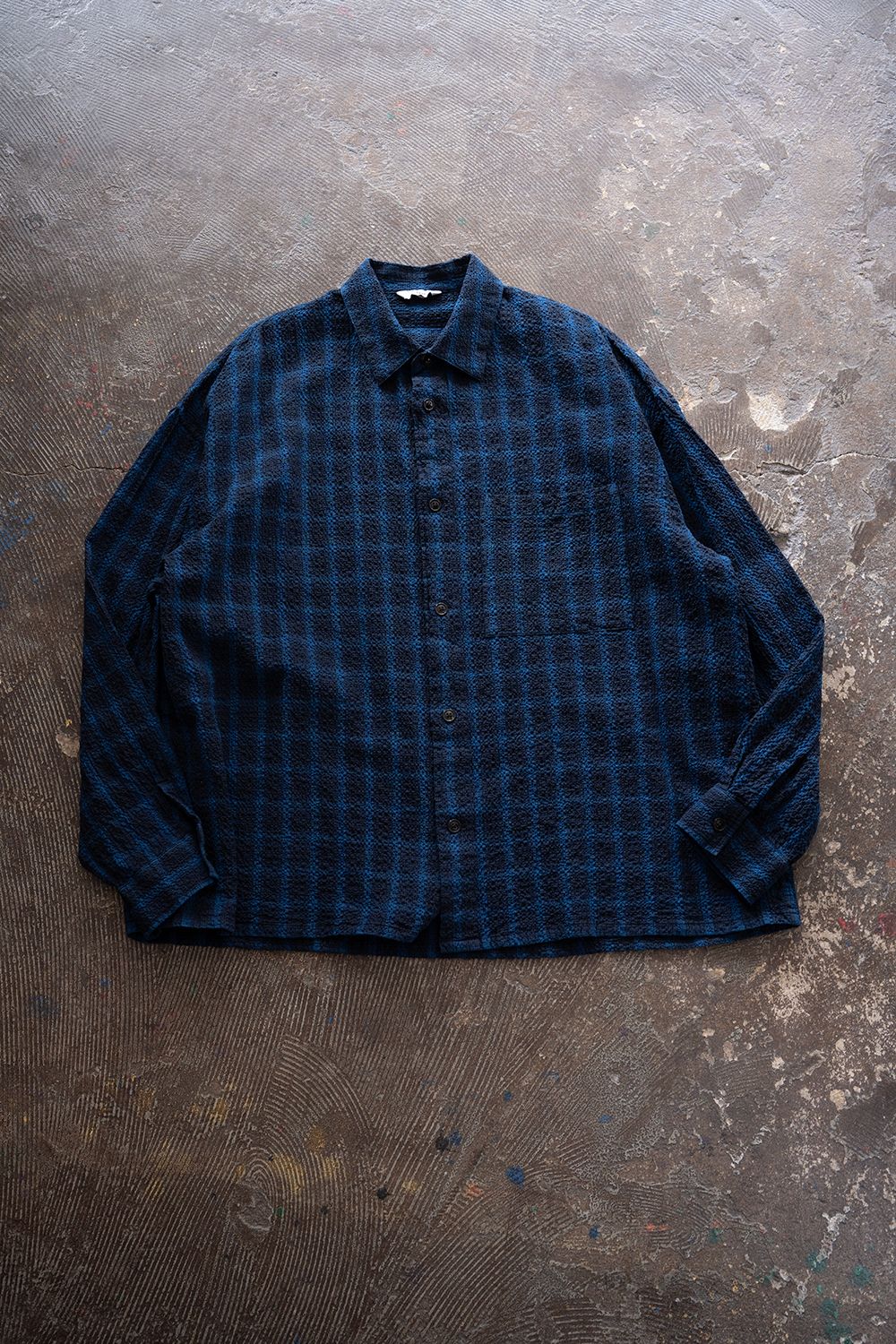 【ラスト1点】【26SS】Overdyed Seersucker Check Shirt(BLUE CHECK)