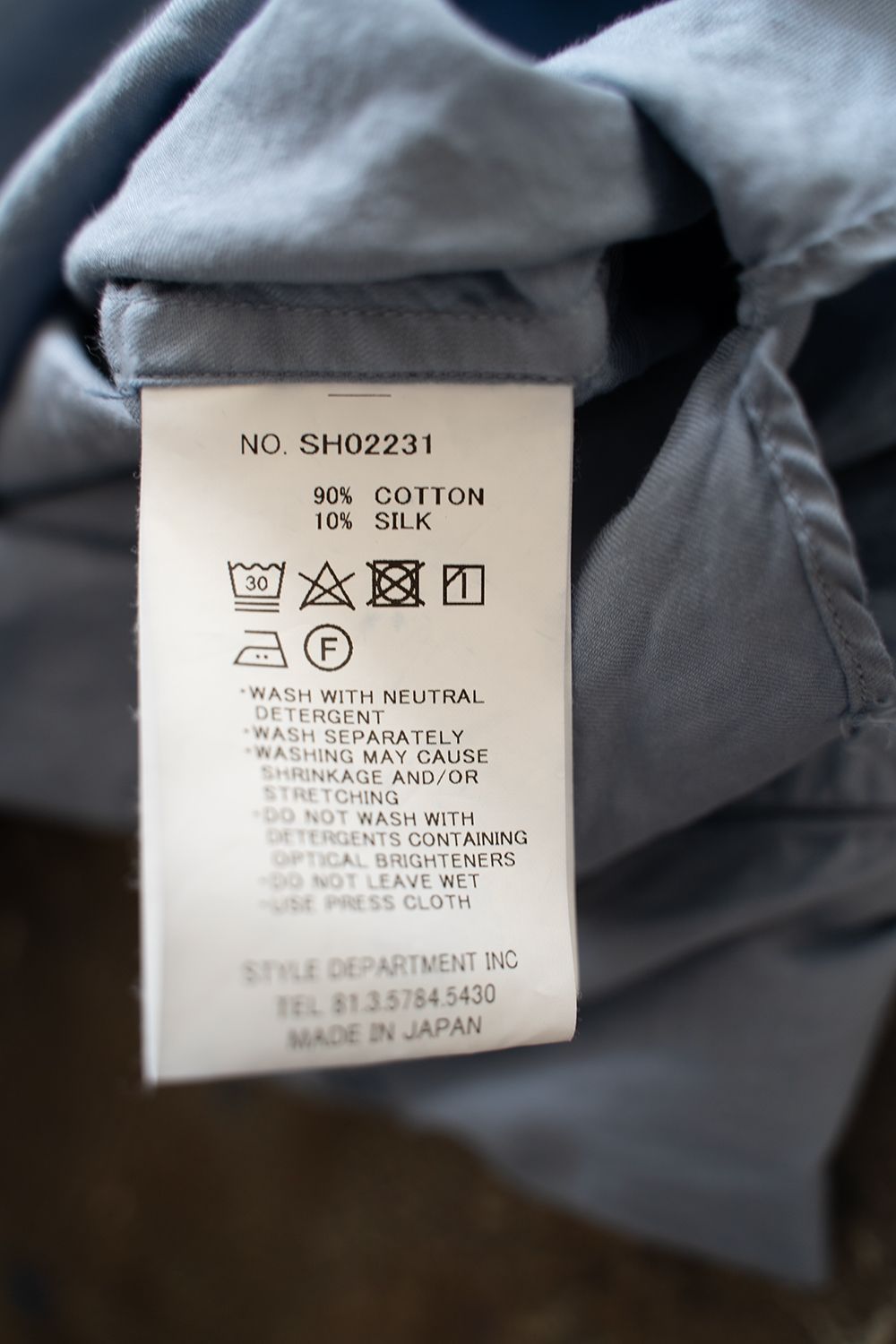 【ラスト1点】【23SS】シルク混両胸ポケットバンドカラーシャツ(BLUE GRAY)