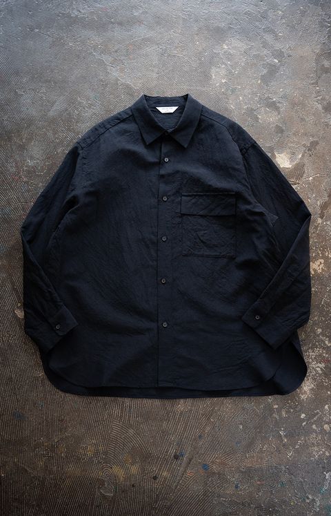 【25AW】ウール×リネンオーバーサイズシャツ(NAVY)