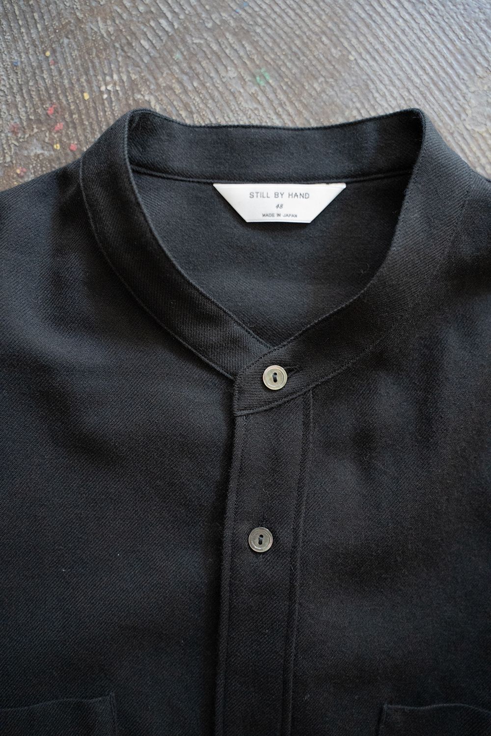 【ラスト1点】【23AW】ウール×コットンシャンブレーバンドカラーシャツ(BLACK)