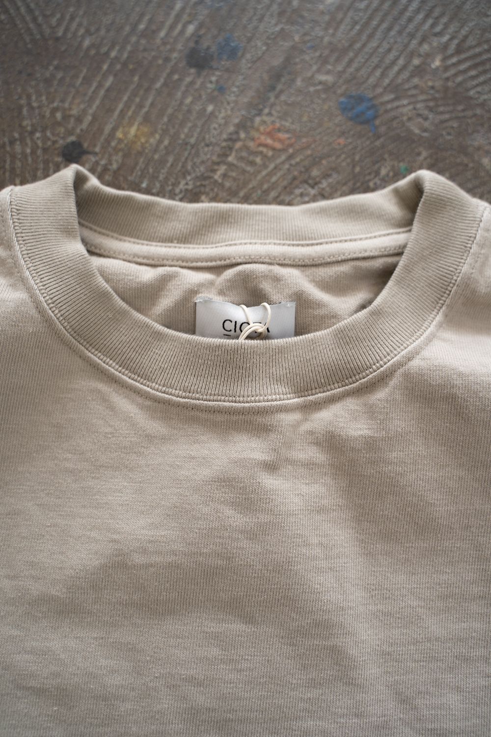 【ラスト1点】スビンコットン10/-度詰吊り天竺ポケット付き半袖T(LIGHT BEIGE)