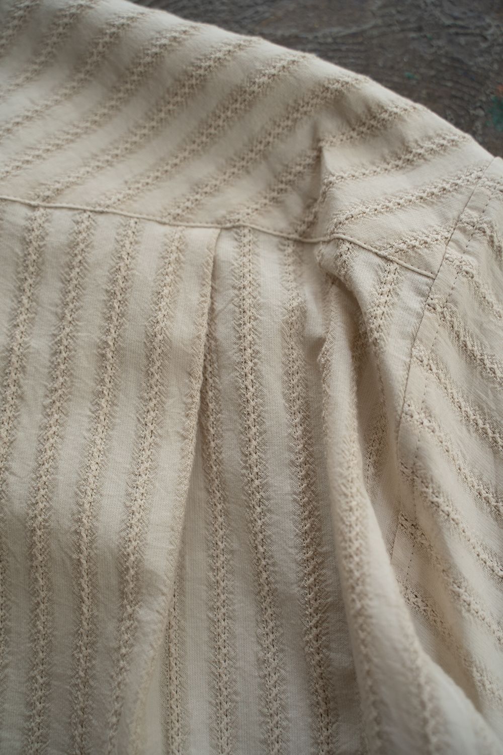 【ラスト1点】【21SS】Leno Cloth Stripe S/S Shirt/レノクロスストライプハーフスリーブシャツ(ECRU)