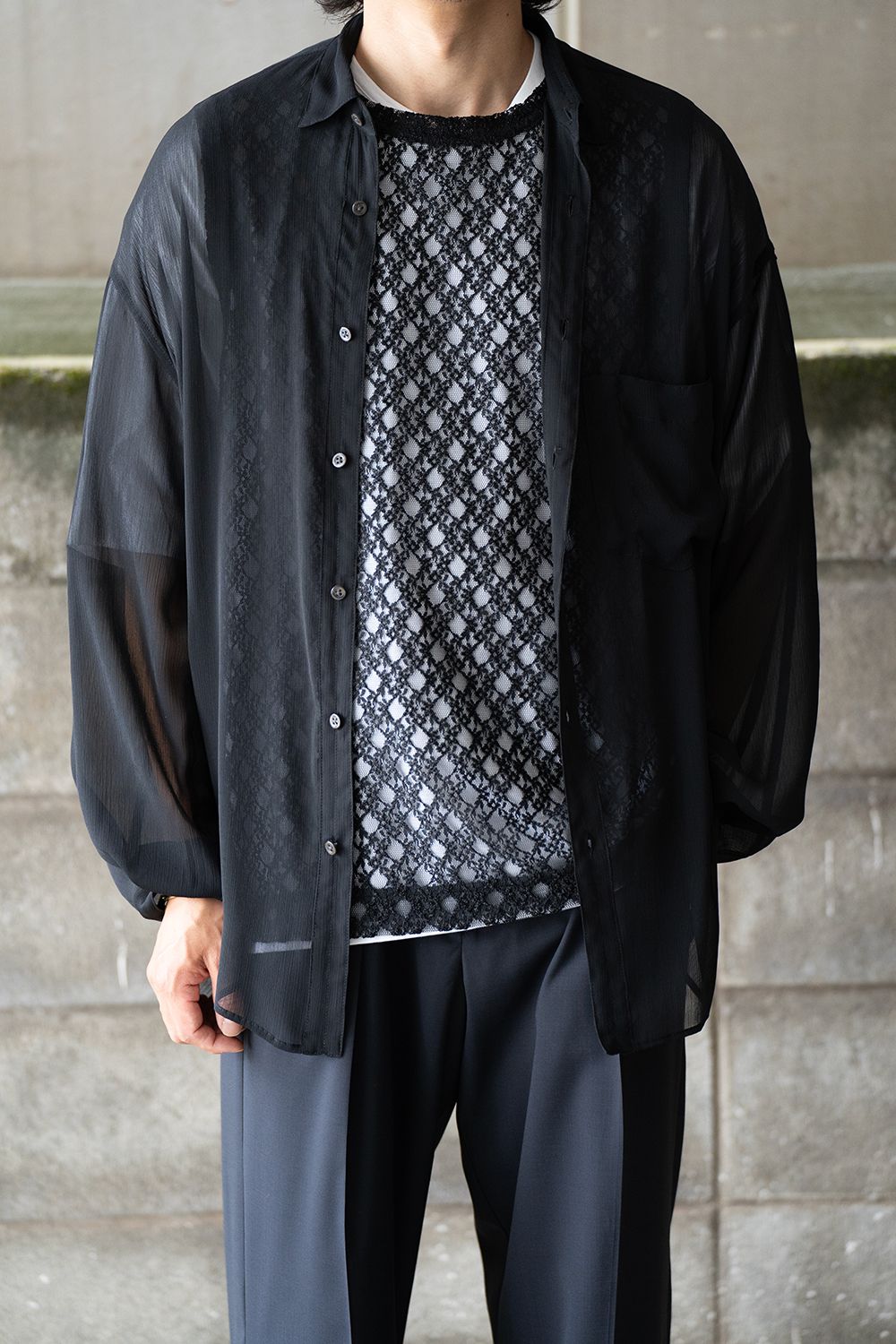 juha - 【ラスト1点】【24SS】Oversized Sheer Shirt/オーバーサイズドシアーシャツ(BLACK) | Salty