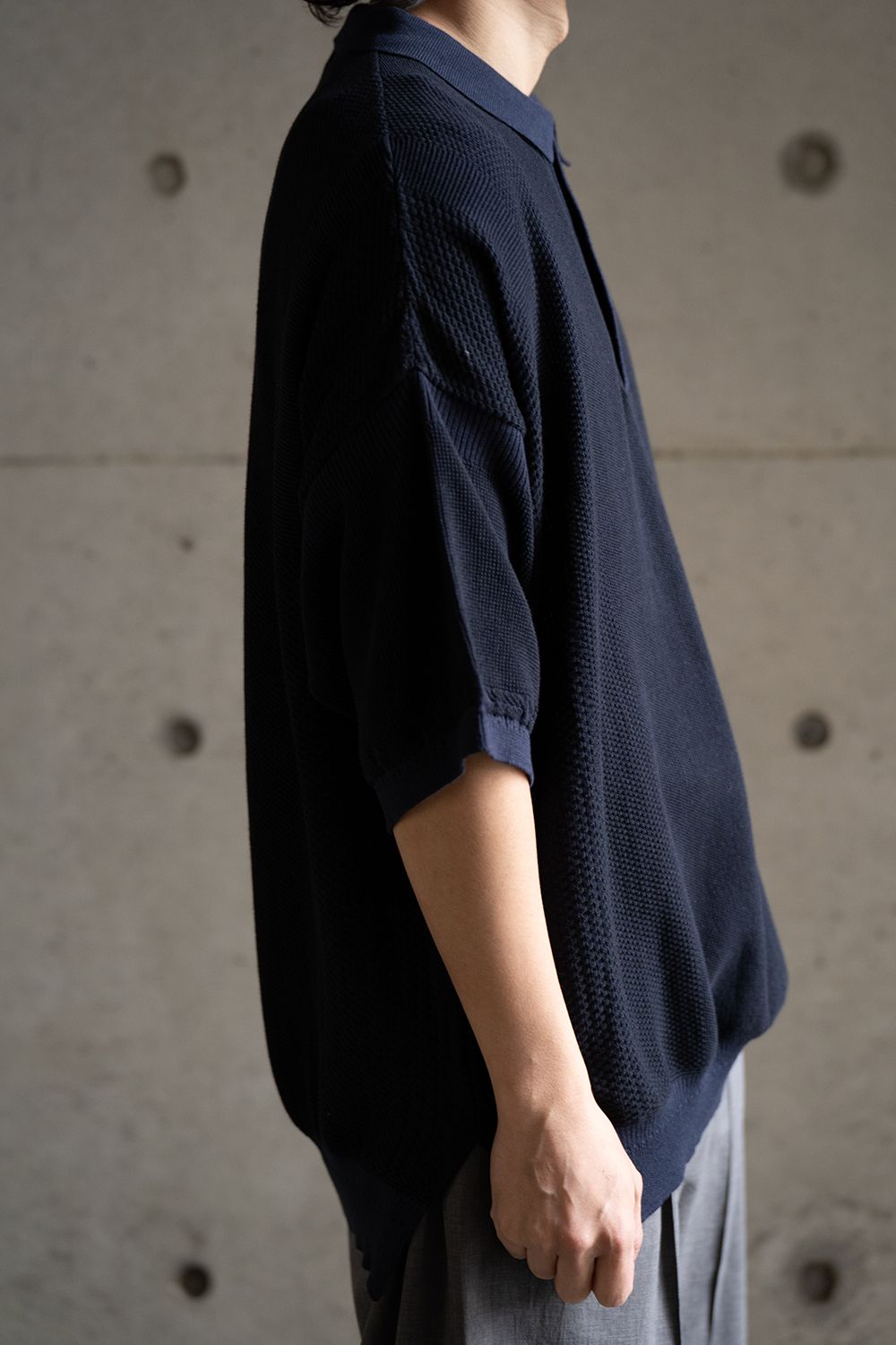 YASHIKI - 【ラスト1点】【25SS】Umiiro Knit Polo(NAVY) | Salty