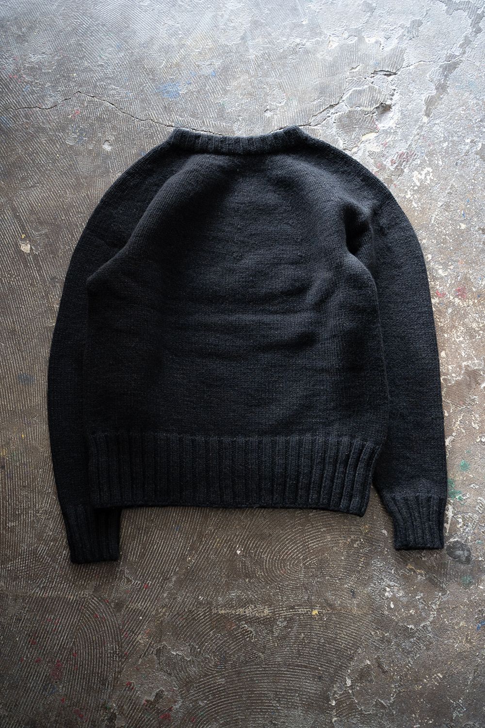 yak/lambs multi ply HAND KNITTING yoke top crew neck sweater(DARK NAVY)