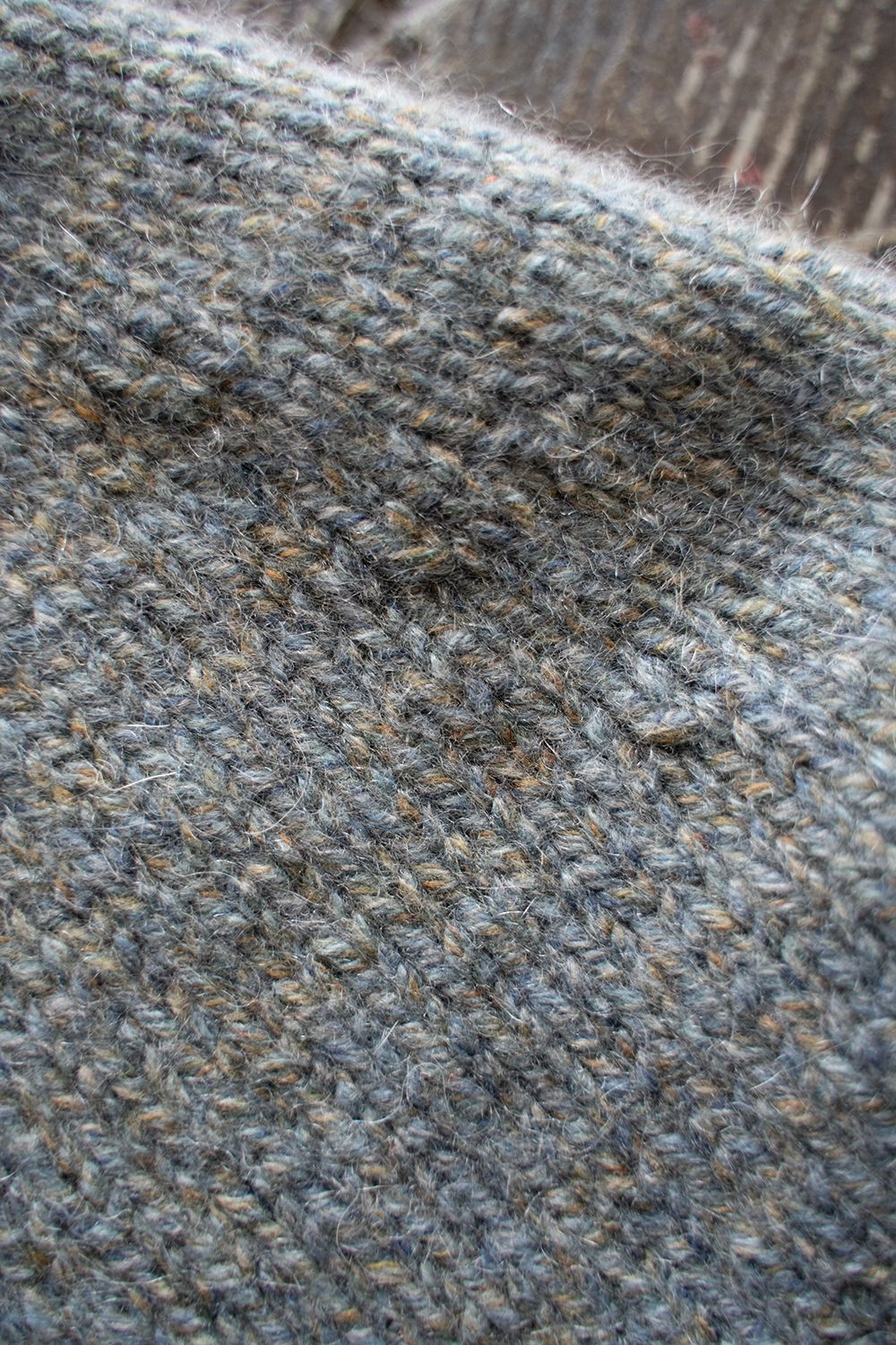 【ラスト1点】yak/lambs multi ply HAND KNITTING yoke top turtle neck sweater(FADE BLUE)