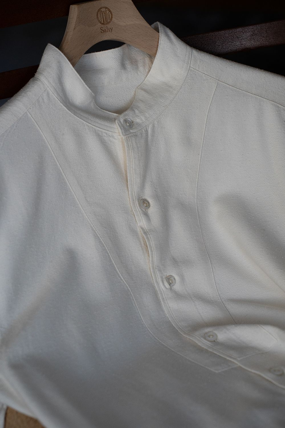 【25AW】Silk Nep Kersey Band Collar Bosom Shirt(PEARL WHITE)
