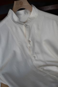 【25AW】Silk Nep Kersey Band Collar Bosom Shirt(PEARL WHITE)