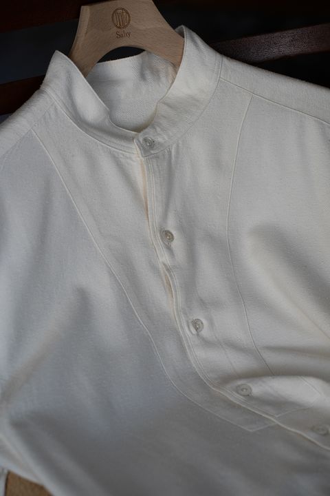 【25AW】Silk Nep Kersey Band Collar Bosom Shirt(PEARL WHITE)