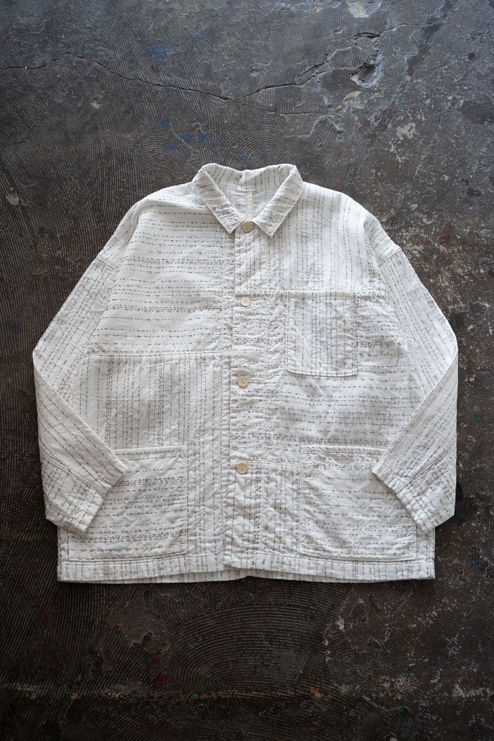 【ラスト1点】薄手刺し子織ジャケット(白)