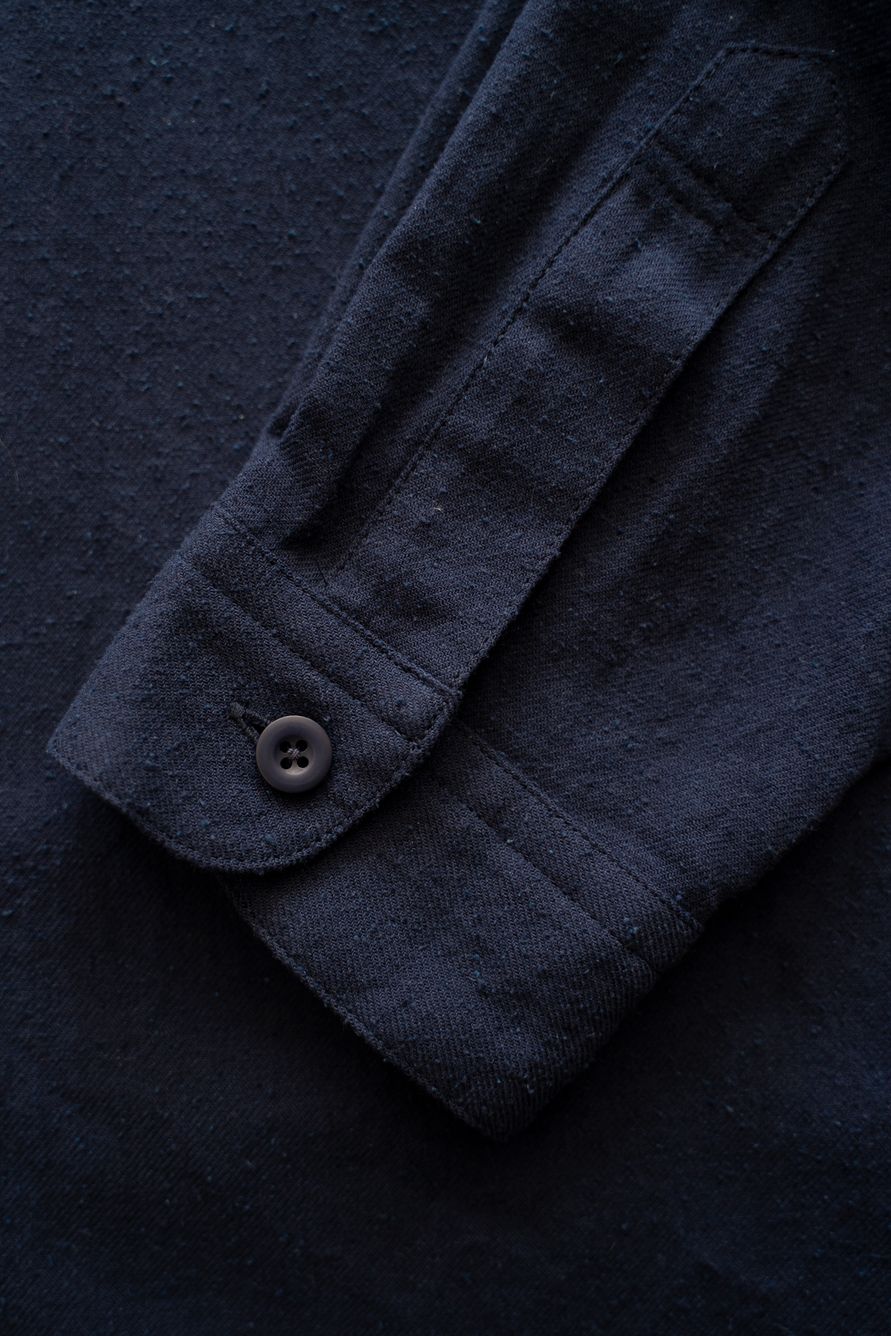 【ラスト1点】【25AW】極小襟コットン×シルクネップシャツ(DEEP BLUE)